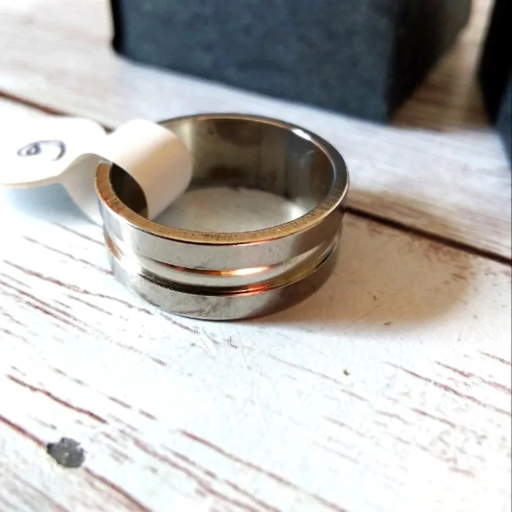 Size 6 Grooved Unisex Stainless Steel Ring